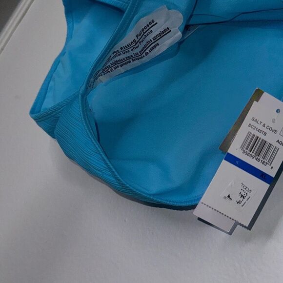 SALT + COVE Womens Size XL Ribbed V-Waist Bikini Bottoms in Aqua - Picture 6 of 8